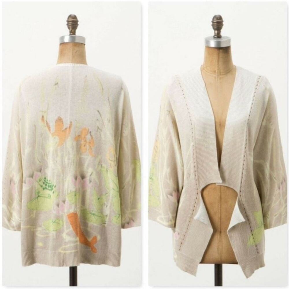 Anthropologie Beige and Green Cardigan